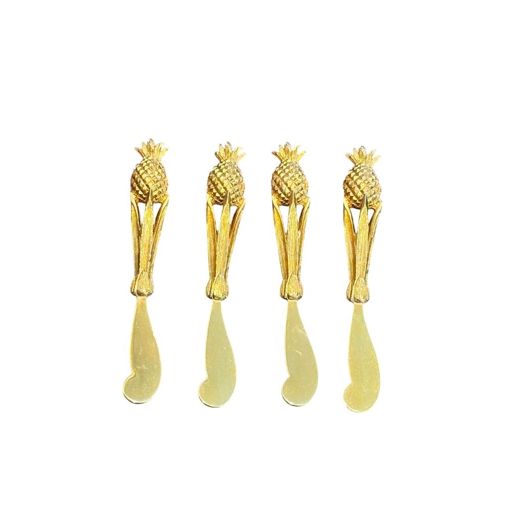 Vtg MCM Tancraft Janis Collection 24K Gold Plated Pineapple Appetizer Spreaders